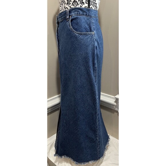 BILL BLASS VTG Jean Skirt 12P Denim Maxi Front/Back Slit Raw Hem Cowgirl Grunge - Picture 6 of 16